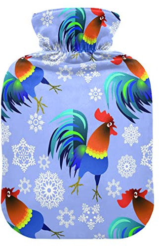 YOUJUNER Wärmflasche mit Hahn Schneeflocken-Muster Bezug 1 Liter Großer Wärmbeutel Warm Komfort Handfüße Wärmer
