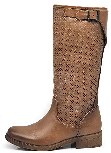 IF Fashion Stivali Stivaletti da Donna Biker Motociclista Traforati Primaverili Estivi con Fibbia LY70-4 Cuoio (2023) N.37