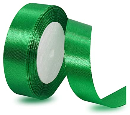Satinbands Grün 25mm Breit, 23 Meters Geschenkband Schleifenband für Geschenkverpackungen, DIY-Basteleien, Blumensträuße, Nähprojekte, Schleifenherstellung, Geburtstags- und Hochzeitsdekorationen