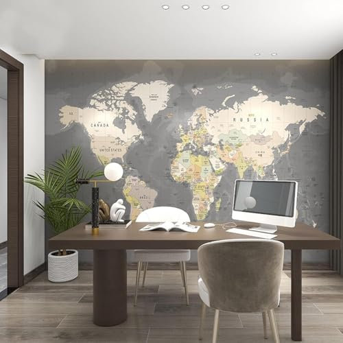 Modern Minimalist World Map Wallpaper Industrial Style Theme Hotel Room Grey Wall Cloth Office Wallpaper Atmos 3d wallpaper paste living room the Home Restaurant wall for bedroom Mural-300cm×210cm