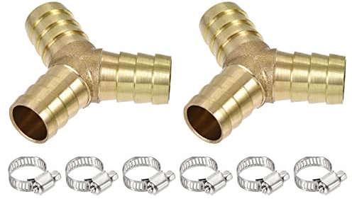 M METERXITY 2pz Uncino Tubo Raccordi - 16mm OD Ottone Tubo Raccordo Tubo Connettore con Tubo Pinze Applicabile a Acqua Carburante (Y Forma 3 Vie)