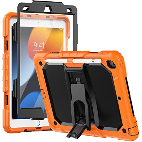 SEYMCY Funda para iPad de 9ª/8ª/7ª generación, funda para iPad de 10.2 pulgadas 2021/2020/2019, funda para iPad 9/8/7, naranja