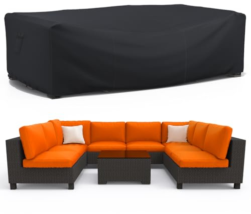 Armorget Garden Furniture Covers 242x162x100cm, 600D Waterproof Oxford Fabric Tear-resistant Cover for Garden Furniture, with Air Outlet, Buckles and Drawstring for Rattan Furniture