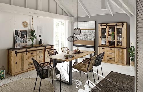 Furn.Design Esszimmer Set in Used Wood hell und anthrazit Speisezimmer 3-teilig mit Buffetschrank, Esstisch und Sideboard, Stove