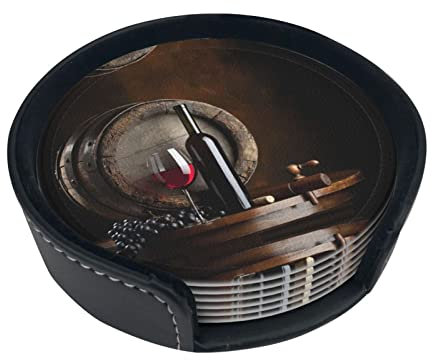 Lot de 6 dessous de verre ronds en cuir de qualité supérieure pour bouteille de vin rouge – Sous-verres élégants et fonctionnels pour la maison et le bureau