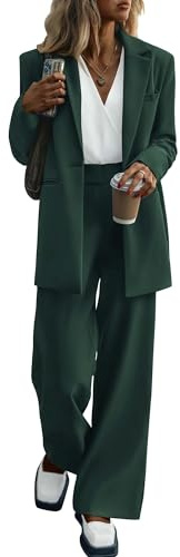 KIRUNDO Women Suits 2 Piece Set Business Casual Dressy Oversized Blazer Jacket and Wide Leg Dress Pantsuits Formal Outfits(Dark Green, Medium)