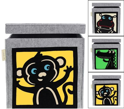 SILUK Aufbewahrungsbox Kinder - Tiermotive Spielzeugkiste für Kinderzimmer I Spielzeug Box Nilpferd (33x33x33) zur Aufbewahrung im Kallax Regal I Dschungel Kiste (Affe)
