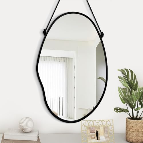 Gosider Asymmetrical Wall Mirror - Black Frame, Modern Unique Decorative Artistic Hanging Mirror for Bedroom, Bathroom, Living Room, Entryway, Hallway