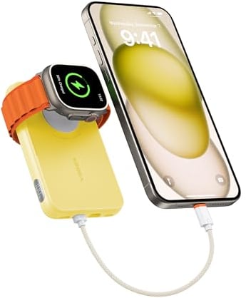 VEGER Mini Power Bank 20 W PD, 10.000 mAh Powerbank con cable Apple a USB C, con carga Apple Watch, 2 x USB-C, baterías externas para teléfono móvil, pantalla LED compatible con iPhone, Apple Watch