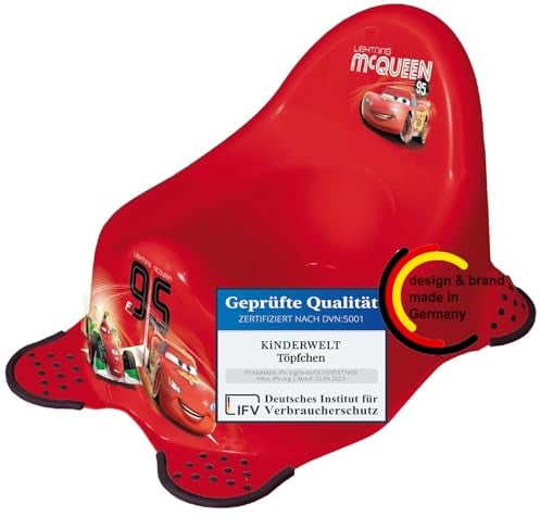 KiNDERWELT Pot de qualité supérieure pour enfants et bébés, design Disney Cars en rouge, pot pour les tout-petits à partir de 18 mois, dossier haut, antidérapant et sans BPA