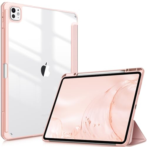 FINTIE Coque pour iPad Pro 13 Pouces M5/M4 (2025/2024) - [Rangement de Stylet] Coque Arrière Transparente, Housse Antichoc avec Bord en TPU Étui Pliable, Or Rose