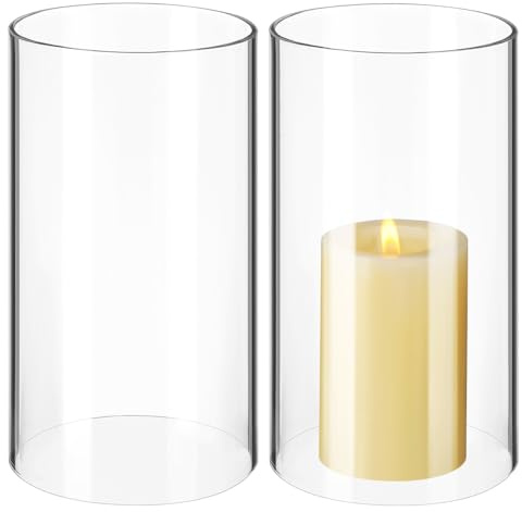 PRETYZOOM 2 Stück Glaszylinder Für Kerzen 6.30X3.15 Zoll Transparenter Kerzenhalter Windschutz Teelicht Lampenschirm Für Hochzeit Tischdekoration Wohnzimmer