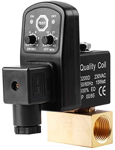 TOWEBOORY Automatisches Ablassventil, Pneumatische Regelventile Elektronisches zeitgesteuertes Ablassventil G1/2 DN15 Kondensatablassventil für Kondensatmanagement des Luftkompressors(230V)