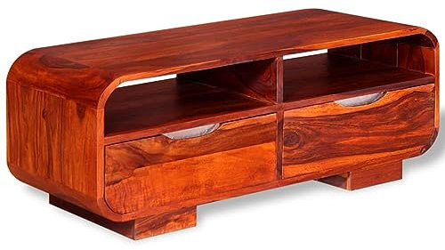 Gecheer Couchtisch Sheesham Holz Palisander Kaffeetisch Beistelltisch Sofatisch 90 x 40 x 35 cm (L x B x H) Beistelltisch Wohnzimmertisch mit 2 offenen Fächern und 4 Schubladen