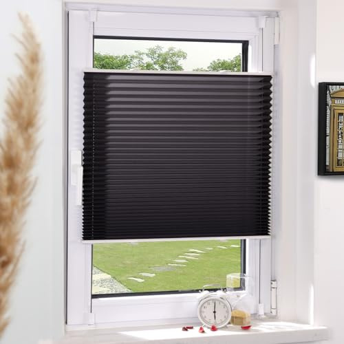 Grandekor Plissee Klemmfix ohne Bohren Anthrazit 80x120cm(BxH) | Lichtdurchlässig & Blickdicht Jalousie Faltrollo Sichtschutz und Sonnenschutz für Fenster & Tür einfache Montage