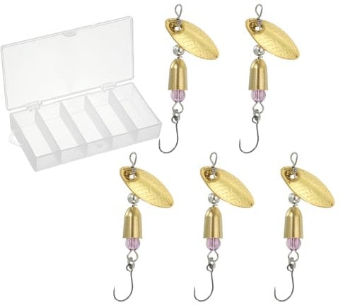 PATIKIL 1/5 oz Fishing Lures Spinnerbait, 5 Pack Single Hook Trout Spinners Casting Fishing Spinner Baits Tackle for Freshwater Saltwater Fishing, Gold Tone