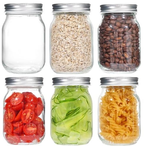 Zanfqvo 6 Stück Einmachgläser, 500ml Luftdichte Einweckgläser mit Schraubdeckel, Marmeladengläser, Einkochgläser für Hausgemachte Marmelade, Einmachen, Aufbewahren, Fermentieren von Lebensmitteln