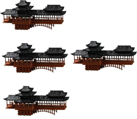 MAGICLULU 4 Pièces Ornements de Pont Couvert modèle d'auberge Chinoise déco de Jardin Asiatique Statue de pagode Chinoise Ornement de Pont de bonsaï Ornement de Mini-Paysage Plastique