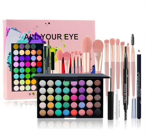 WishesMar Voll Make-up Sets mit 40 Farben Lidschatten Eyeliner Augenbraue Maskara Make-up Pinsel - Komplettes Set an Kosmetika für Augen Alles in Einem Schminkset für Augen Make up