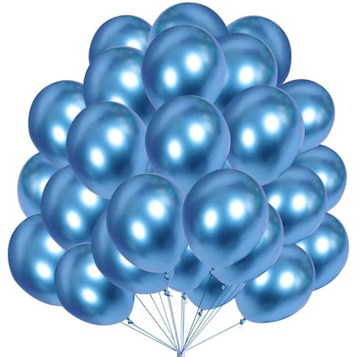 KOBOKO Luftballons Blau, 50 Stück 12 Zoll Blaue Luftballons Metallic, Ballons Blau Geburtstagsdeko, Ballon Metallic Blau Hochzeitsdeko, Helium Ballon für Geburtstag Babyshower Hochzeit Party Deko