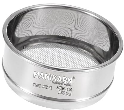 MANIKARN Lab Test Sieve – 4 Diameter, 150 Micron Stainless Steel Mesh – ASTM No. 100 for Laboratory Soil & Particle Analysis