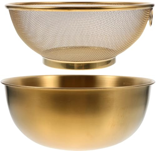 Amosfun 22cm Edelstahlsieb und Abtropfschüssel Satz Abtropfkorb mit Filterfunktion für Wasser und Reis für Täglichen Gebrauch in Küche