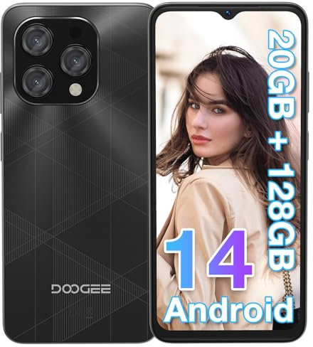 Smartphone DOOGEE N55 Plus, 20GB RAM+128GB ROM, Android 14, 6,56 HD+ 90Hz Telefono, Octa Core, 13MP+8MP Cellulare, 4G Dual SIM, Face ID, 5150mAh, OTG, GPS Smartphone - Nero