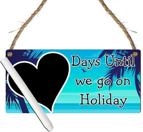 Countdown-Tafel mit Strandmotiv zur Verfolgung von Feiertagen und Ferien, lustiges Geschenk für Reisebegeisterte, Familien und Kinder (blau, mit Stift)