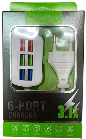 Estación de carga USB multipuerto, cargador USB bloquea múltiples puertos | Cargador USB Hub 6 puertos - Cargador portátil de mesa, cable de extensión de 1 m, adaptador de carga para múltiples
