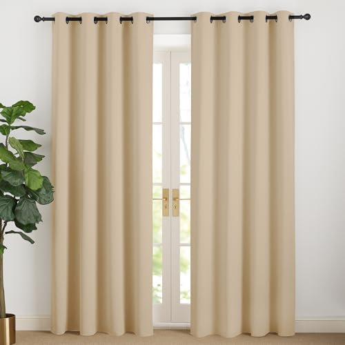 NICETOWN Rideau Thermique Occultant Anti Froid et Chaleur, Décoration Maison Panneaux Draperies à Oeillets Lumineux Bloquer, 140 cm Largeur sur 200 Hauteur, Beige Foncé, 2 PCs