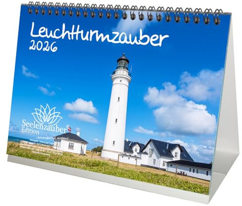 Leuchtturmzauber DIN A5 Tischkalender Querformat für 2026 Küste Meer Leuchtturm Leuchttürme - Seelenzauber