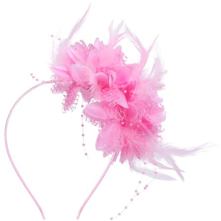 Risipu Chapeau bibi élégant vintage en maille et tissu à plumes pour femme, casquette de bal de jockey, accessoire de bandeau (rose)