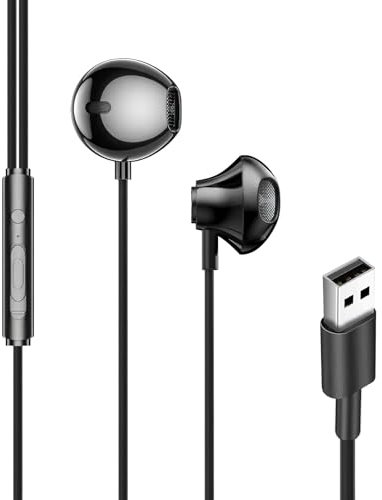 Quwem USB Earphones for PC with Microphone,2.5m Computer Headphones with USB Connection Wired in Ear Earphones Have Volume Control Stereo Noise Headset for Dell Laptop Surface for Switch