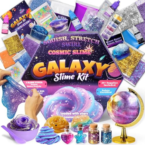 Trubic Galaxy Slime Kit for girls, Globe and Magic Potion Bottles Kits, Clear Crystal/Butter/Glow in the Dark Slime Making Kit, DIY Craft Birthday Party Favors Toys for kids girls boys 7 8 9 10 11 12