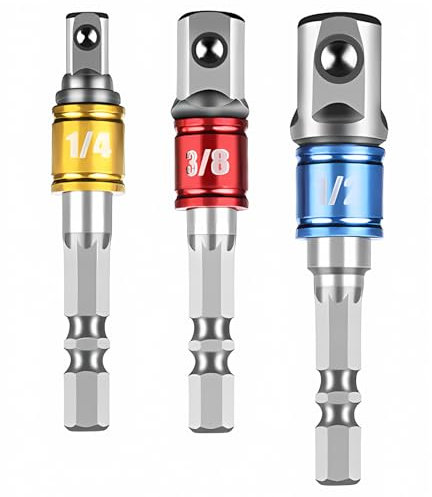 Adaptateur Douille Visseuse,Adaptateur Douille Impact,1/4, 1/2, 3/8 Hexagonal(6,3 mm, 9,5 mm, 12,7 mm) pour perceuse et visseuse sans fil, douilles et porte-embouts
