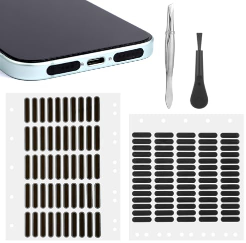 Staubschutz Handy 120 Pack Dustproof Mesh Stickers for Phone Black Earphone Speaker Mesh(50 langes Lautsprechernetz und 70 kurzes Lautsprechernetz, 1 Brush, 1 Pinzette)