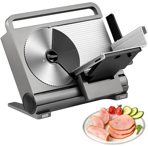 Electric Meat Slicer with Foldable 420 Stainless Steel Blade, Adjustable Thickness for Kitchen and Supermarket Use