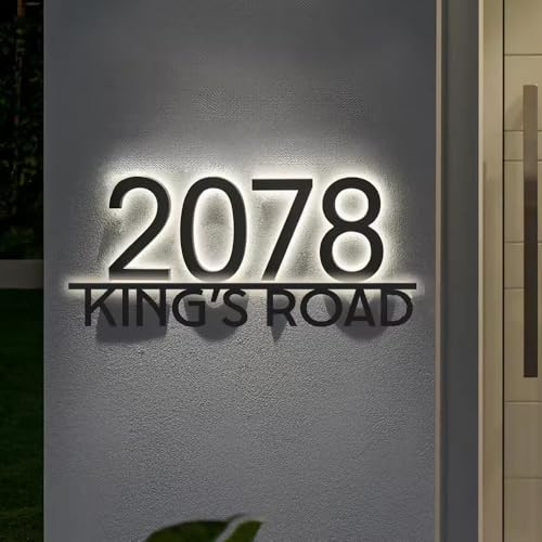 BFBZYME Personalized Modern Backlit LED House Numbers Plaques, Custom Acrylic Illuminated Address Plate, Outdoor Door Signs For Lighting Home/Yard(18inches)