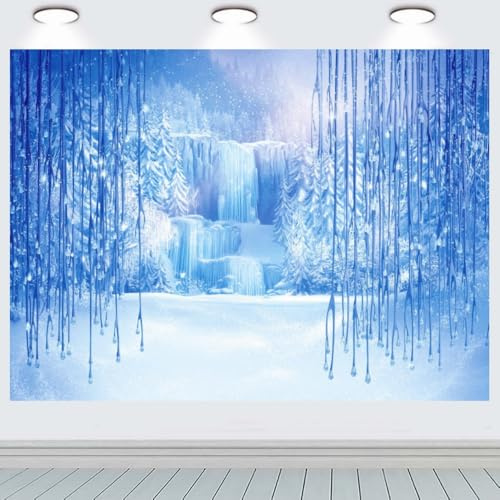 INRUI Winter Frozen Fotohintergrund 2,4 x 1,8 m | Leichter Vinyl-Hintergrund für Motiv gefrorene Schneewelt, verschneiter Wald, Dekoration für Winterparty und Fotobooth