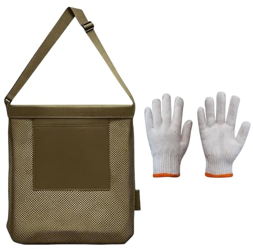 HcvGcm Pilzkorb Zum Umhängen, 35x40x10cm, Pilztasche Mit Verstellbarem Gurt Und Praktischer Zusatztasche, Ideal Für Pilze Sammeln, Bushcraft Und Outdoor-Aktivitäten, Inklusive Handschuhe