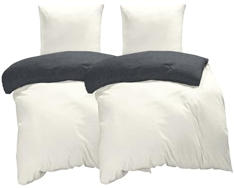 one-home Winter Bettwäsche Biber Meliert Baumwolle Flanell Kuschelig Flauschig Warme Weiche Melange Modern, Größe:4 teilig 155x220 cm, Farbe:Natur beige/anthrazit