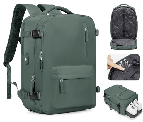 kibachev Zaino Sottovuoto Viaggio EasyJet,Aereo Bagaglio a Mano con Pompa Sottovuoto,Capiente Borsa Porta Pc Impermeabile Donna/Uomo Borsa da Cabina Zaini (Verde)