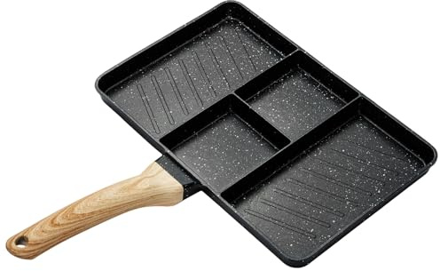SUNNYNEST 10 Multi‑Compartment Non‑Stick Frying Pan for Eggs Bacon | 4‑Section Breakfast Skillet Divided Pan for Pancakes GasElectric & Induction Compatible Dishwasher Safe (Black)