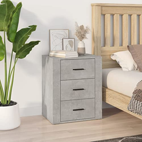 WRJENFSC Table de Chevet Gris béton 50x36x60 cm 3 tiroirs Bois d'ingénierie, Console Rangement Salon et Chambre, Petit Meuble Design Industriel pour lit, séjour et Bureau