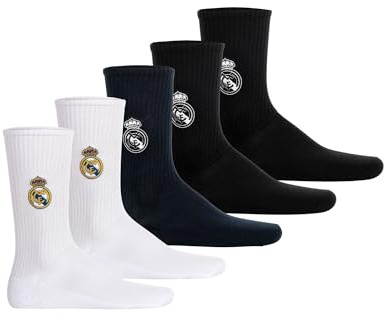 Real Madrid Unisex Socken, Weiß/Dunkelblau/Schwarz, 35-38, 5er Pack