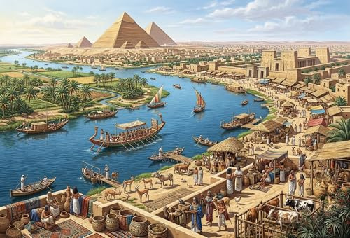 Ägypten Nil-Pyramiden Puzzle 1000 Teile, Lernspiel Geschenk für Erwachsene | Puzzle 1000 Teile, Format 38 x 26 cm, ab 14 Jahren, Pyramiden des ägyptischen Nils, Familienaktivitäten und Geschenk