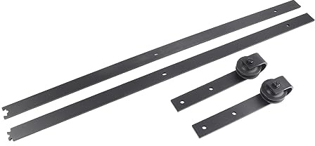 Fafeicy Kit de Quincaillerie pour Porte de Grange Coulissante, Système de Rail de Porte de Placard Coulissante en Acier au Carbone Robuste pour Simple en Bois, Finition Noire Peu