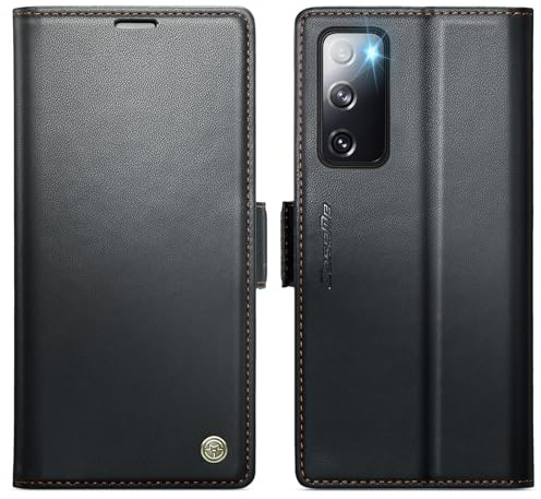 KZB Wallet Case for Samsung Galaxy S20 FE, Magnetic Flip, RFID Blocking | 3 Card Holders, Kickstand, Shockproof, PU Leather, Magnetic Closure, Phone Cover for Galaxy S20 FE (6.5''), Black