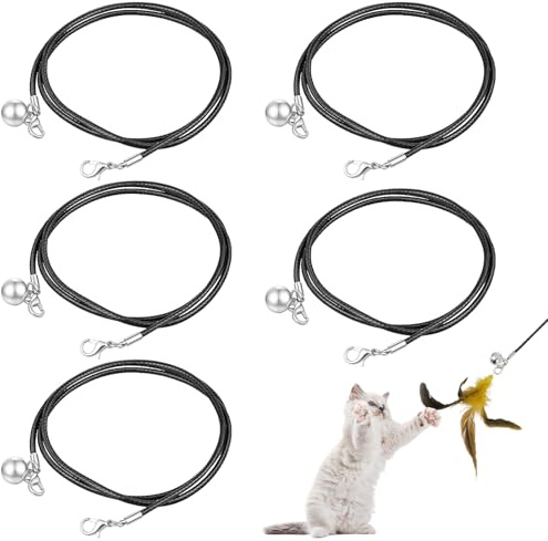 Xelsluthe Juego de 5 juguetes para gatos, juguete para gatos, cuerdas de repuesto con campanas, cuerdas de nailon duraderas para juego interactivo, universal para palos de juego de gatos