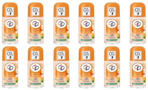 12x CD Deodorant Deo Roll-on Glücksgefühl Deodorant 48h Schutz,ohne Aluminiumsalze (ACH) 48h langanhaltender Schutz für empfindliche Haut geeignet,vegane Körperpflege, 50ml (12er Pack)